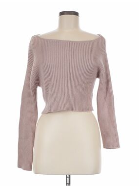 Pink Rose Mauve Ribbed Off-Shoulder Cropped Sweater